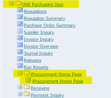 Navigate to iProcurement Home Page